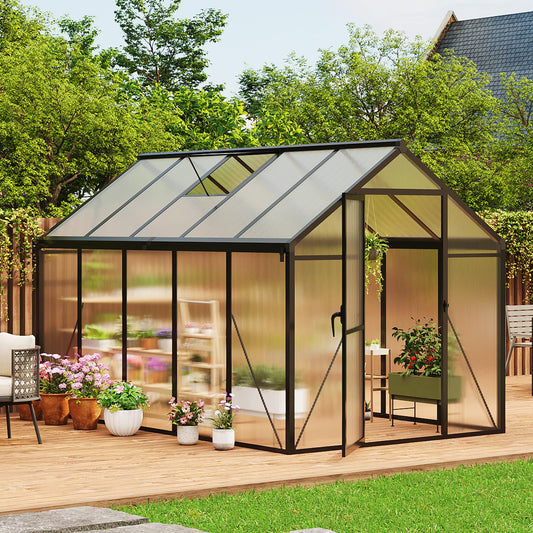 6 x 10 ft Greenhouse, Greenhouses for Outside, Polycarbonate Greenhouse with Aluminum Frame, Lockable Door and Ajustable Roof Vent for Backyard, Green Houses for Outside Garden Backyard, Patio
