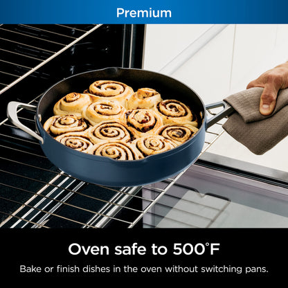 Ninja, Cookware, Steamer, Strainer Basket, Glass Lid and Spatula, Foodi NeverStick PossiblePan, Premium Set with 4-Quart Capacity Pan, Nonstick, Durable, Oven Safe Cookware, Cherry Tart, CW102BL