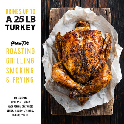 Fire & Flavor Lemon Pepper Turkey Perfect Brine - Turkey Brine Kit with Bag for Roasting, Grilling, Smoking, and Frying - Brining Seasonings for Cooking and Turkey Brine Bag - Turkey Brine and Rub Kit