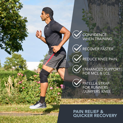 EXOUS BODYGEAR Knee Brace Meniscus Tear Support For Arthritis Acl, Mcl Pain Patented 4-way Adjustable Wraparound Strap Dual Side Stabilizer For Patella Stability Size [medium]