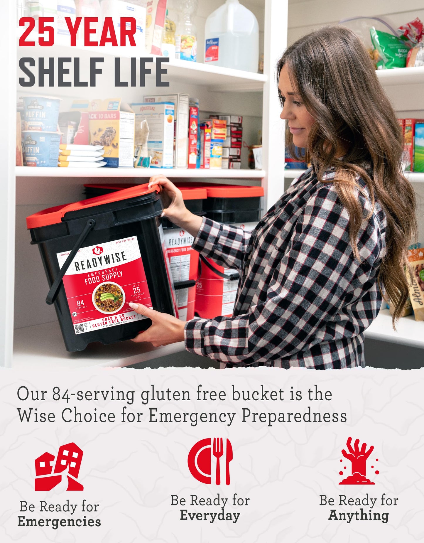 READYWISE - Gluten Free Bucket, 84 Servings, Emergency, MRE Meal Food Supply, Premade, Freeze Dried Survival Food for Hiking, Adventure & Camping Essentials, Individually Packaged, 25 Year Shelf Life