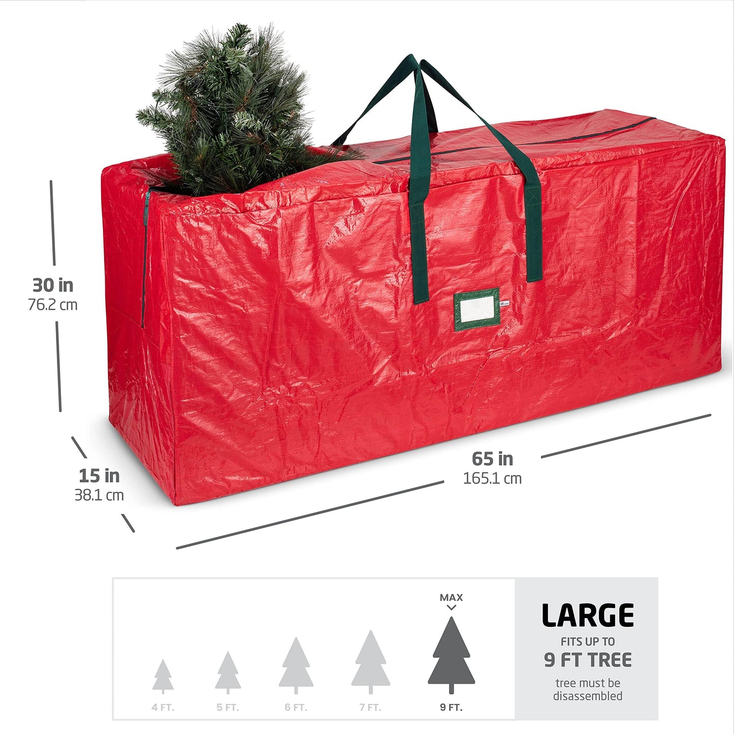 ZOBER 9 Ft Large Christmas Tree Storage Bag - Fits 9 Ft Artificial Trees - Plastic, Waterproof Christmas Tree Bag For Storage Box For Xmas - Strong, Durable Handles - Label Card Slot - Red