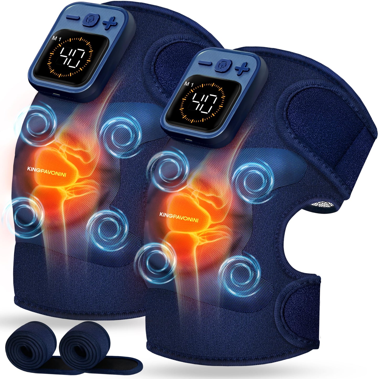 KingPavonini Cordless Knee Massager for Pain Relief, Newly 4 Motors Vibration, 5 Heat Levels, 6 Massage Modes, Knee Heating Pad for Knee Pain, Heated Knee Massager Brace, for Mom Dad (Blue 2.0)