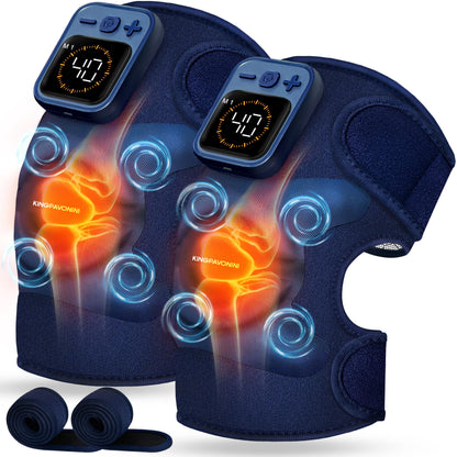 KingPavonini Cordless Knee Massager for Pain Relief, Newly 4 Motors Vibration, 5 Heat Levels, 6 Massage Modes, Knee Heating Pad for Knee Pain, Heated Knee Massager Brace, for Mom Dad (Blue 2.0)