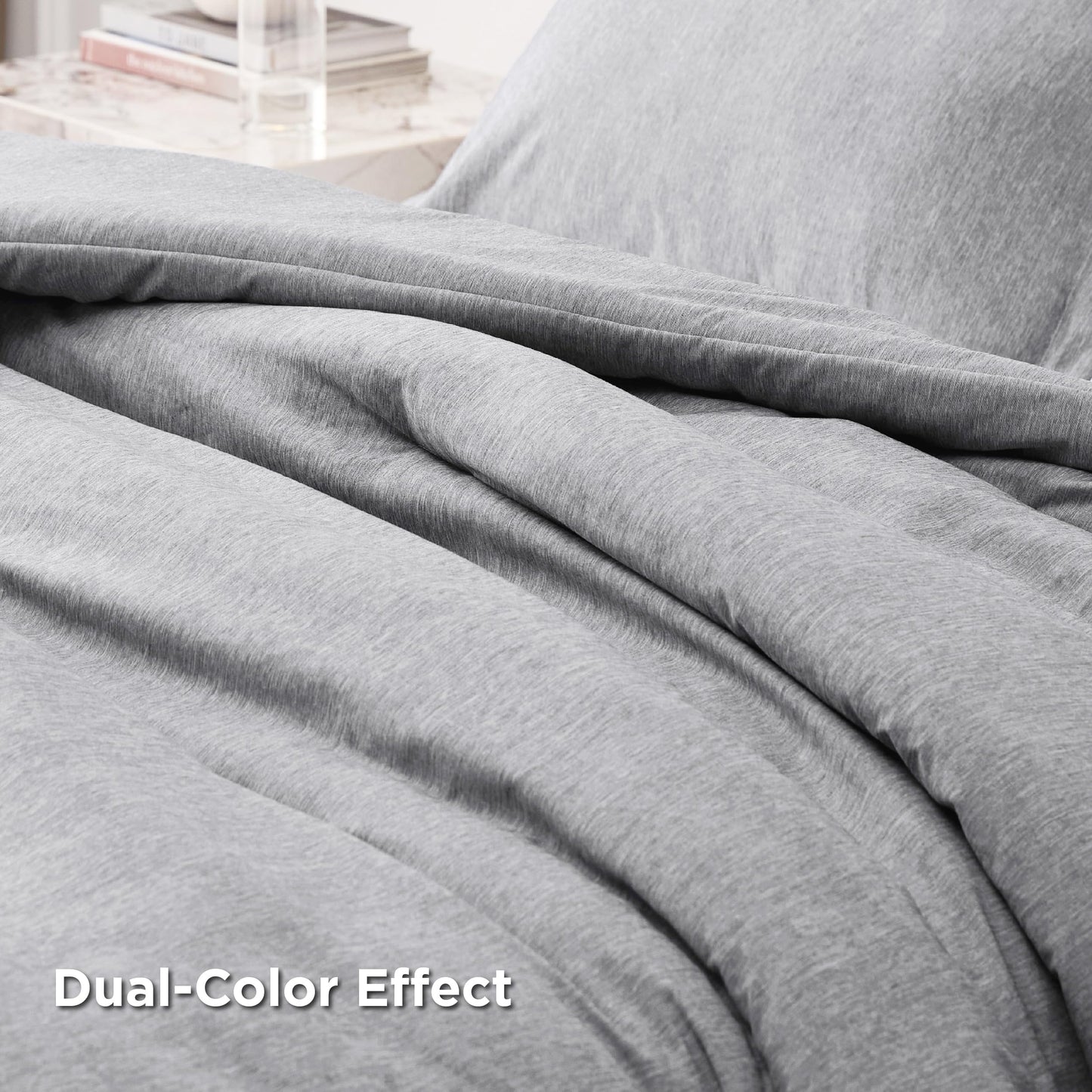 Bedsure Queen Comforter Set - Grey Soft Bedding for All Seasons, Cationic Dyed Bed Set, 3 Pieces, 1 Queen Size Comforter (90"x90") and 2 Pillow Shams (20"x26"+2")