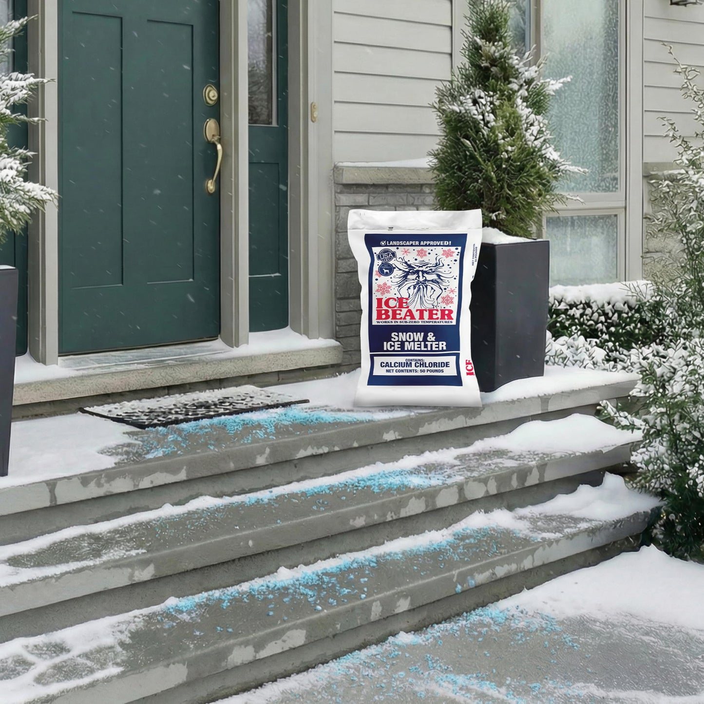 Snow Joe Ice Beater Calcium Blend Powerful Ice Melt, 50 Pound Bag - Works to -15°F Safe for Sidewalks, Driveways, and Walkways