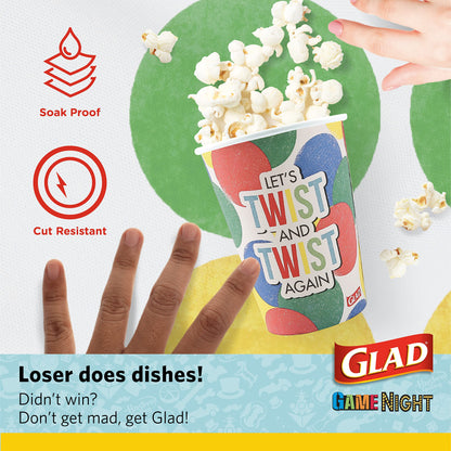 Glad Game Night Twister Disposable Paper Cups - Heavy Duty Drinking Cup for Kids & Adults, Classic Board Games Fun - 12 oz, 20 Count
