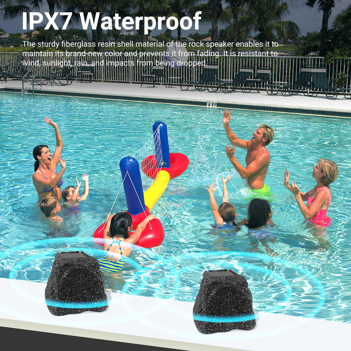 Herdio 8" Rock Bluetooth Speakers Outdoor Waterproof IPX7 Wireless Solar Max 240 Watt, TWS Connection Powered with Rechargeable Battery for Garden Patio Deck Pool Backyard（Gray，1Pair）