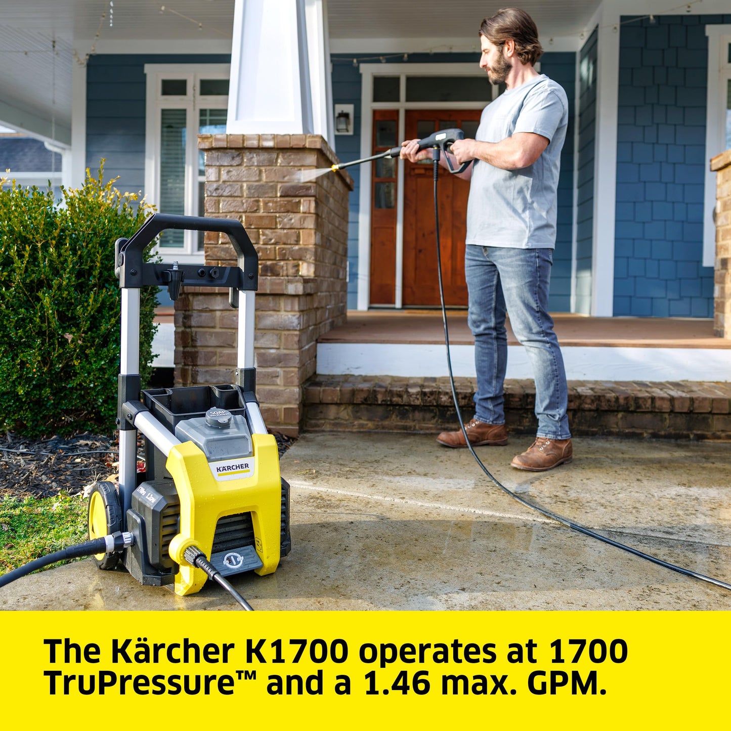 Karcher Pressure Washer K1700, Max 2125 PSI, 3 Spray Nozzles, Detergent Tank, For Cars, Driveways, Siding, Patios, 1.46 max. GPM