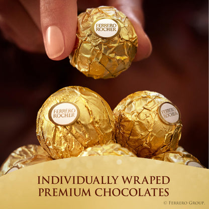 Ferrero Rocher, 16 Count, Gourmet Milk Chocolate Hazelnut, Valentine's Chocolate, Individually Wrapped, 6.2 oz