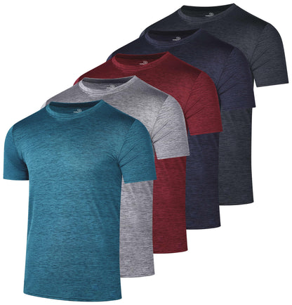 5 Pack Men’s Active Quick Dri Dry Fit Crew Neck T Shirts Athletic Running Gym Workout Short Sleeve Tee Tops Camisas para Hombres Summer
