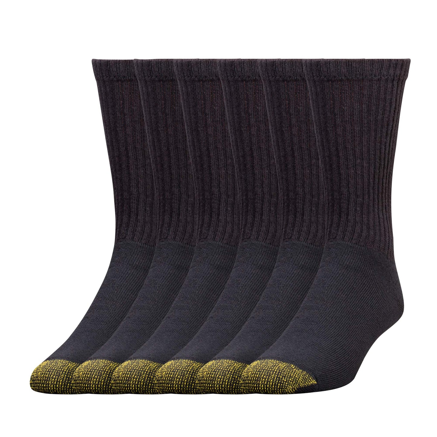 GOLDTOE Men's 656s Crew Athletic Socks, Multipairs, Black (6-Pairs), Large