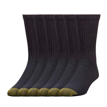 GOLDTOE Men's 656s Crew Athletic Socks, Multipairs, Black (6-Pairs), Large