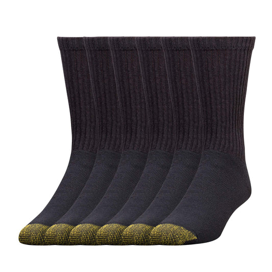 GOLDTOE Men's 656s Crew Athletic Socks, Multipairs, Black (6-Pairs), Large