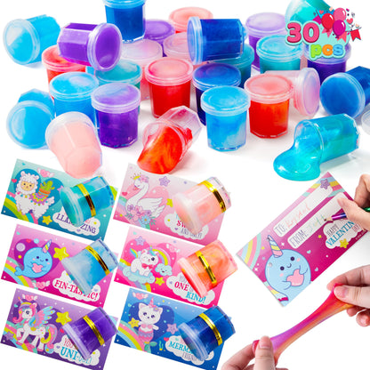 JOYIN 30 PCS Valentine Day Gift Cards with Fantasy Slime Stress Relief Fidget Toy for Kids, Classroom Exchange Prizes, Valentines Party Favors, Exchange Gifts Greeting Card