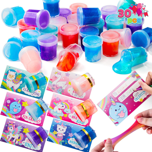 JOYIN 30 PCS Valentine Day Gift Cards with Fantasy Slime Stress Relief Fidget Toy for Kids, Classroom Exchange Prizes, Valentines Party Favors, Exchange Gifts Greeting Card