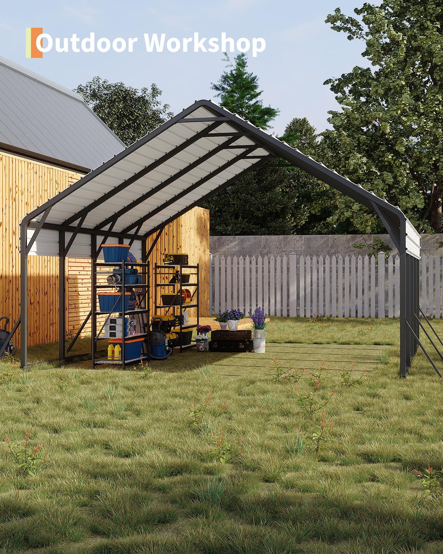 Garveelife 20'x20'x13' Metal Carport for 2 Cars, Heavy Duty Steel Frame for All Weather, Permanent Shelter for Boats, Full-Sized Pickup Trucks, and Tractors, N.W. 800 Lbs