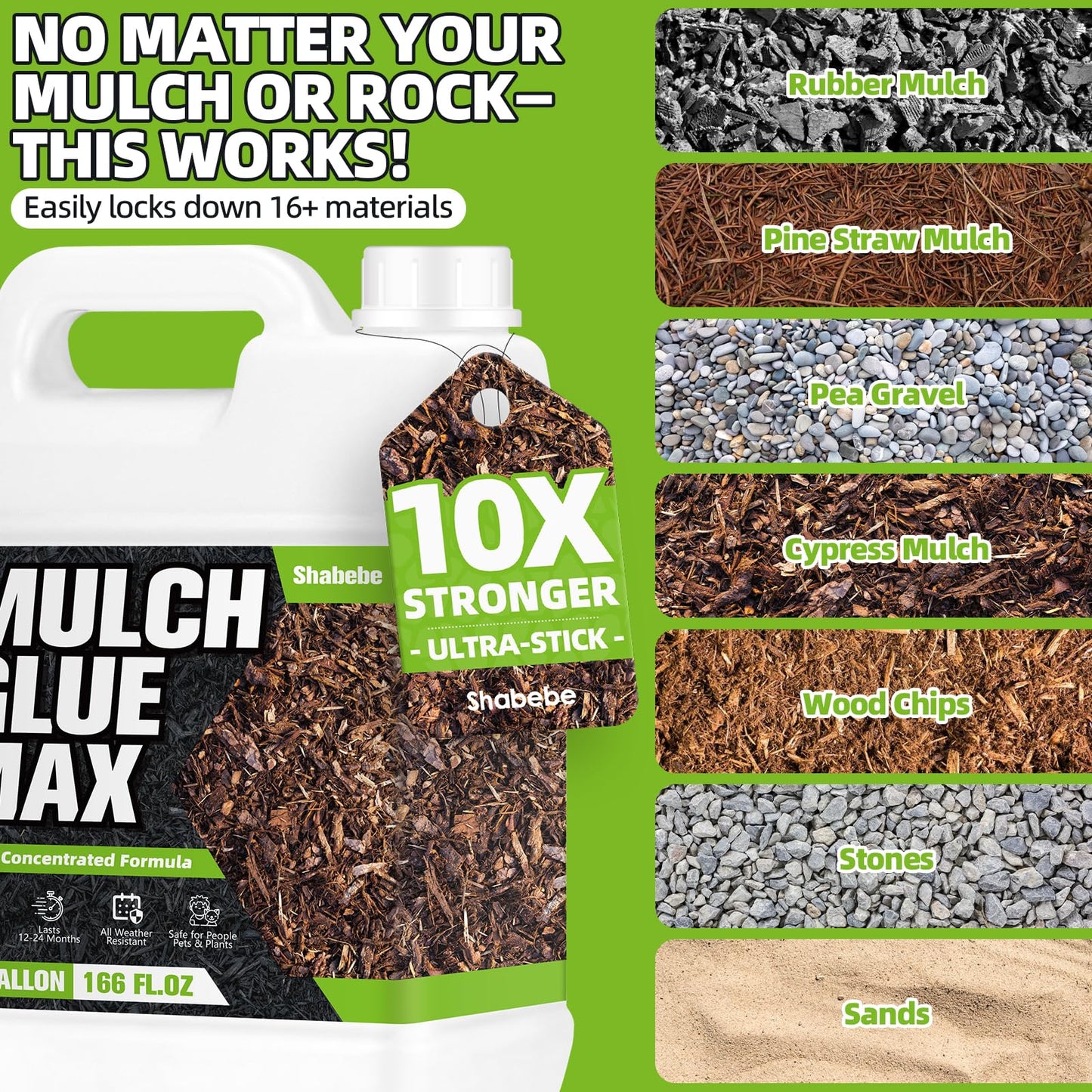 Mulch Glue 1.3 Gallon, Ultra-Stick Rock Glue for Landscaping, Gravel Binder Non-Toxic Rubber Mulch Lock Adhesive, Heavy Rain & Windproof for Gardens, Pea Gravel Stabilizer, Lasts up to 2 Year