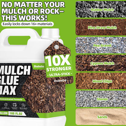 Mulch Glue 1.3 Gallon, Ultra-Stick Rock Glue for Landscaping, Gravel Binder Non-Toxic Rubber Mulch Lock Adhesive, Heavy Rain & Windproof for Gardens, Pea Gravel Stabilizer, Lasts up to 2 Year