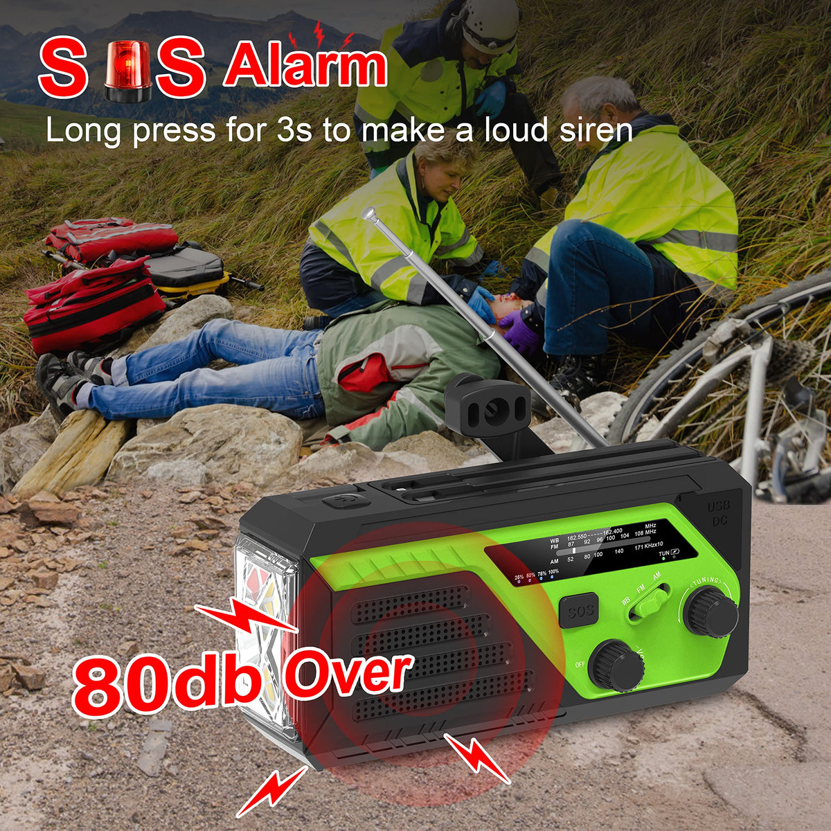 6000mAh/22200mWh Hand Crank Emergency Radio, AM/FM/NOAA Weather Radio, Hand Crank Radio with 4 Built-in Cable, Emergency Weather Radio with Quickly Phone Charger, SOS Alarm for Emergency Winter Storm