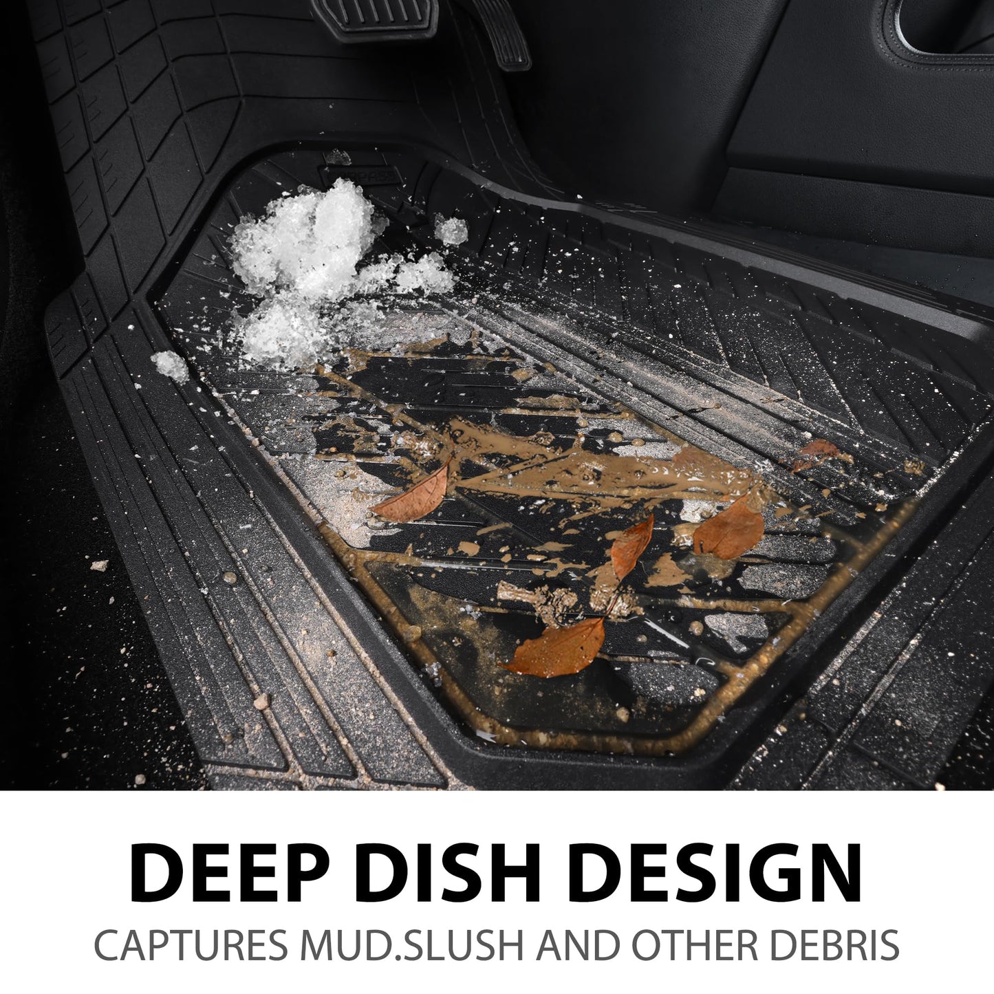 CAR PASS Heavy Rubber Car Floor Mats, Deep Waterproof Car Mats All Weather, Universal Trim-to Fit Automotive Floor Mats for Car SUV Truck Van, Durable Floor Liners Solid Black