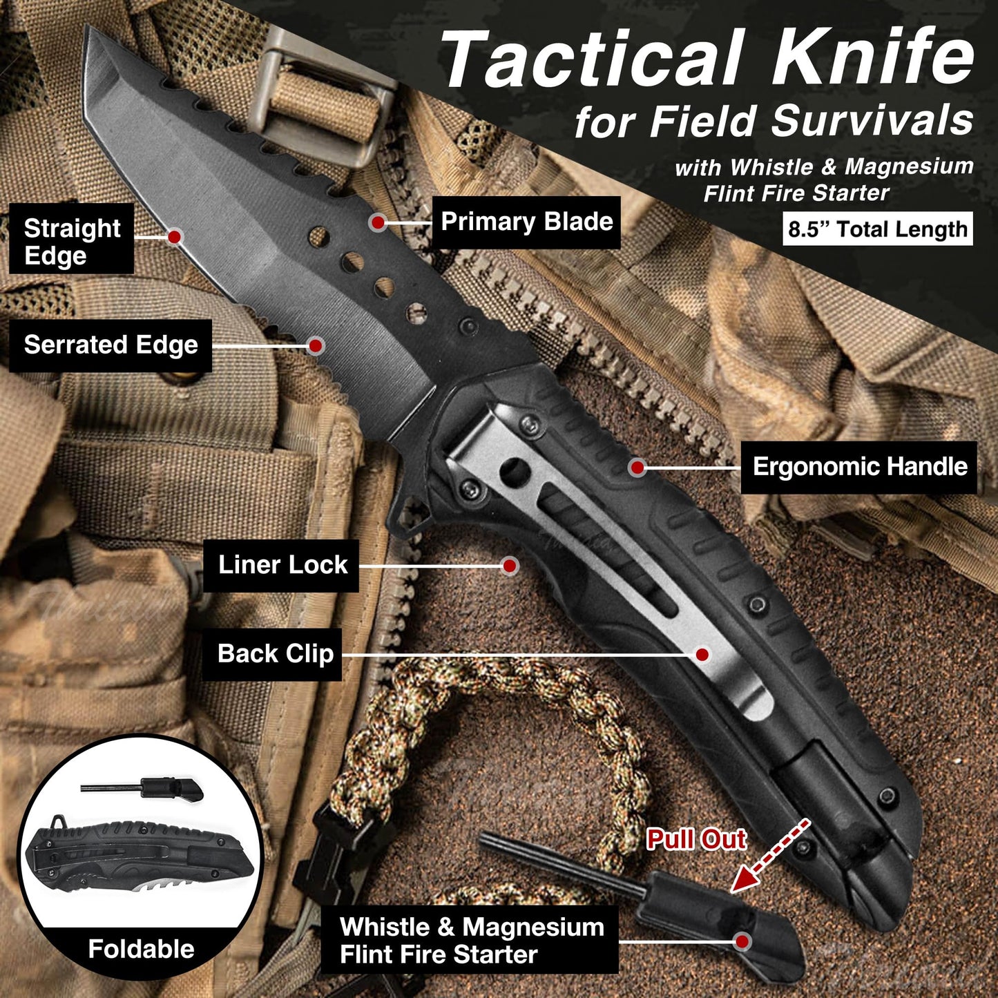 Survival First Aid Kit with Israeli Bandage, Chest Seal, Tourniquet, Splint, Tactical Military Combat Molle IFAK for Wound Care, Bleeding Control, Trauma Hemorrhage and More (Black)