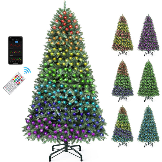 YITAHOME 6FT Prelit Christmas Tree with RGB Lights & Remote, Artificial Hinged Color Changing Christmas Tree with 300 Multi-Color Lights & 3 Timers for Home, Office, Party Decoration