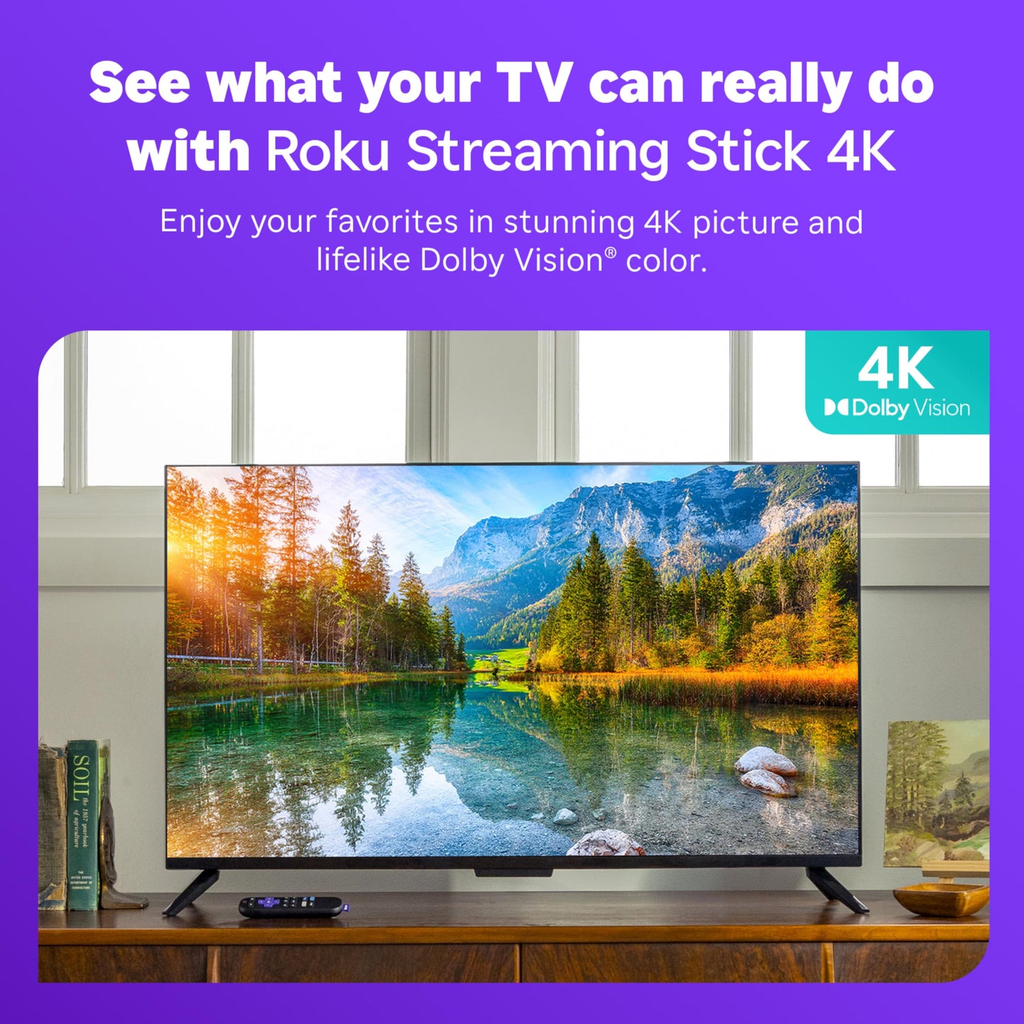 Roku Streaming Stick 4K - HDR & Dolby Vision Roku Streaming Device for TV with Voice Remote & Long-Range Wi-Fi - Free & Live TV