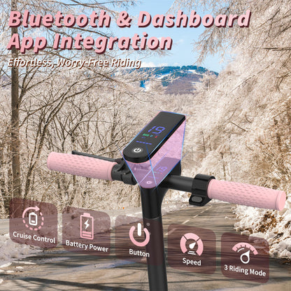 Roinside Electric Scooter - 8.5" Solid Tires, 350W Motor, Up to 19 MPH and 15 Miles Long-Range Commuting Foldable Scooter for Adults with Dual Braking System and Smart App, Pink