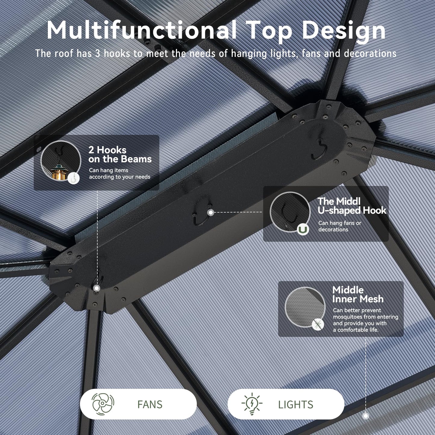 Aoxun 12'x14' Hardtop Gazebo, Aluminum Frame Permanent Pavilion with Curtains and Netting, Outdoor Polycarbonate Double Roof Canopy, Designed for Garden, Lawns, Patio, Gray