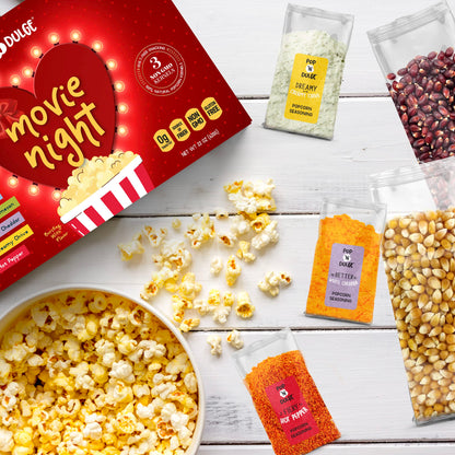 Valentines Day Gifts Movie Night Popcorn Gift Set, Valentines Day Gifts For Her Him, 10 Piece Set, 5 Gourmet Popcorn Kernels and 5 Popcorn Seasoning Flavoring, Kosher, Non-GMO Romantic Movie Night Gift Baskets Idea