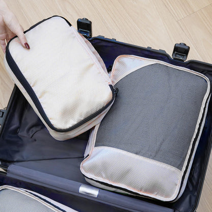 Toncoke 8-Piece Packing Cubes for Travel, Mesh Luggage Organizers with Shoe Bag, Toiletry Bag, Laundry Pouches, 4 Sizes (XL/L/M/S) for Suitcase Organization, Men Women Kids, Beige