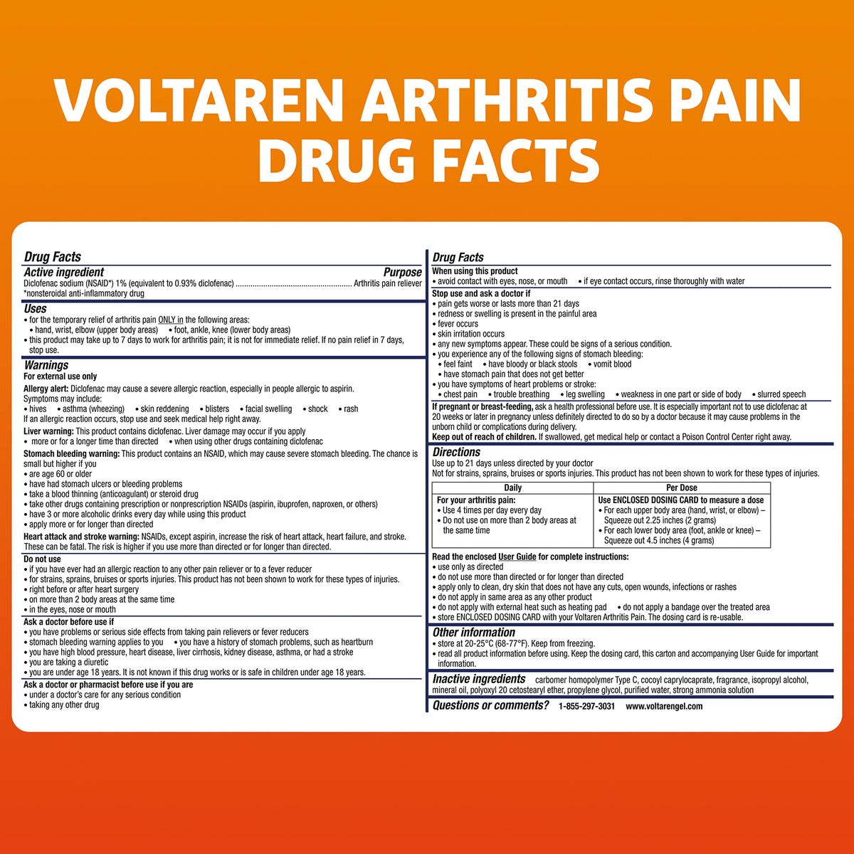 Voltaren Arthritis Pain Gel for Powerful Topical Arthritis Pain Relief with Diclofenac - NEW Easy Open Cap - 100 g x 2