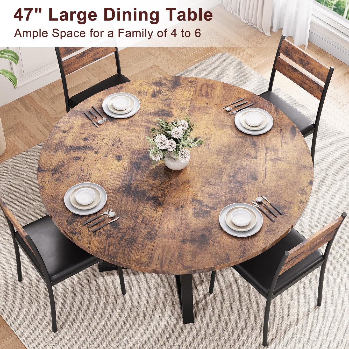 Jocoevol Round Dining Table for 4,Kitchen Dining Room Circle Dinner Pedestal Table,Space Saving Wood Kitchen & Dining Room Furniture (Vintage, 47In)