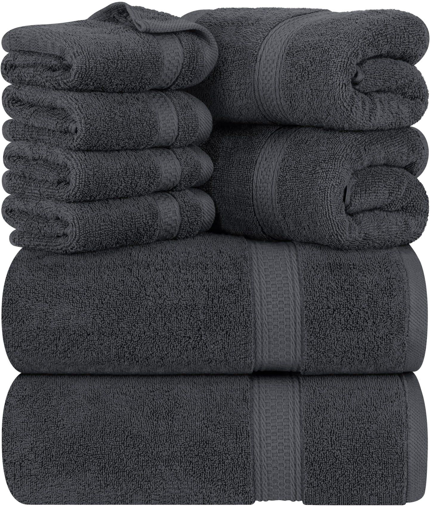 Utopia Towels 8 Piece Premium Towel Set, 2 Bath, 2 Hand, and 4 Wash Cloths, 600 GSM 100% Ring Spun Cotton, Highly Absorbent Towels for Bathroom, Gym, Hotel, and Spa, Grey