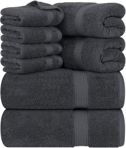 Utopia Towels 8 Piece Premium Towel Set, 2 Bath, 2 Hand, and 4 Wash Cloths, 600 GSM 100% Ring Spun Cotton, Highly Absorbent Towels for Bathroom, Gym, Hotel, and Spa, Grey