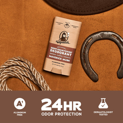 Dr. Squatch Natural Men’s Deodorant – Aluminum Free Natural Deodorant Men with Charcoal & Postbiotics for 72-Hour Odor Protection – Maverick Musk, 2.65oz Stick (3-Pack)