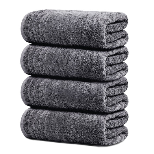 Tens Towels Pack of 4 Extra Large Bath Towels 30 x 60 Inches, 100% Cotton, Larger & Lighter Weight, Quicker to Dry, Super Soft and Absorbent, Perfect for Bathroom, Dark Grey