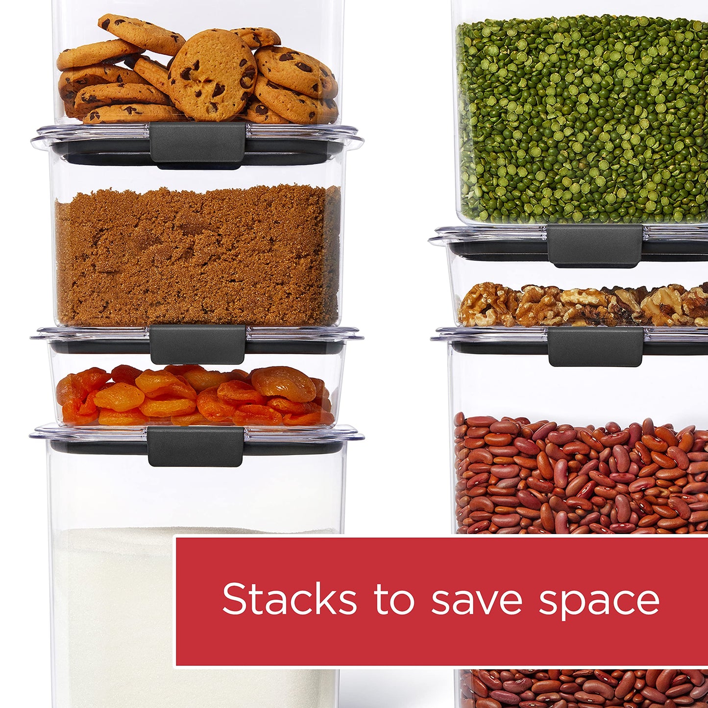 Rubbermaid Brilliance Plastic Food Storage Pantry Baking Set, 3 Containers with Lids (6 Pieces Total), BPA-Free, Clear