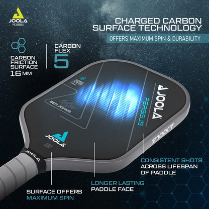 JOOLA Ben Johns Perseus Pickleball Paddle with 1 Replacement Grip - Charged Surface Technology for Increased Power & Feel - Fully Encased Carbon Fiber Pickleball Paddle with Larger Sweet Spot