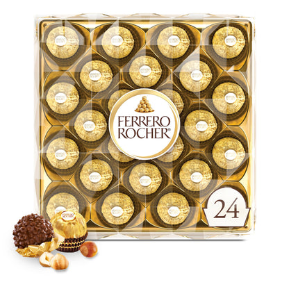 Ferrero Rocher, 24 Count, Premium Gourmet Milk Chocolate Hazelnut, Individually Wrapped Candy for Gifting, Mother's Day Gift, 10.5 oz