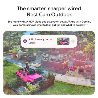 Google Nest Cam Outdoor (Wired, 2nd Gen) - 2 Pack - Security Camera with 2K Video and Gemini, Night Vision, 2-Way Audio - Works with Google Home - 2025 Model - Snow