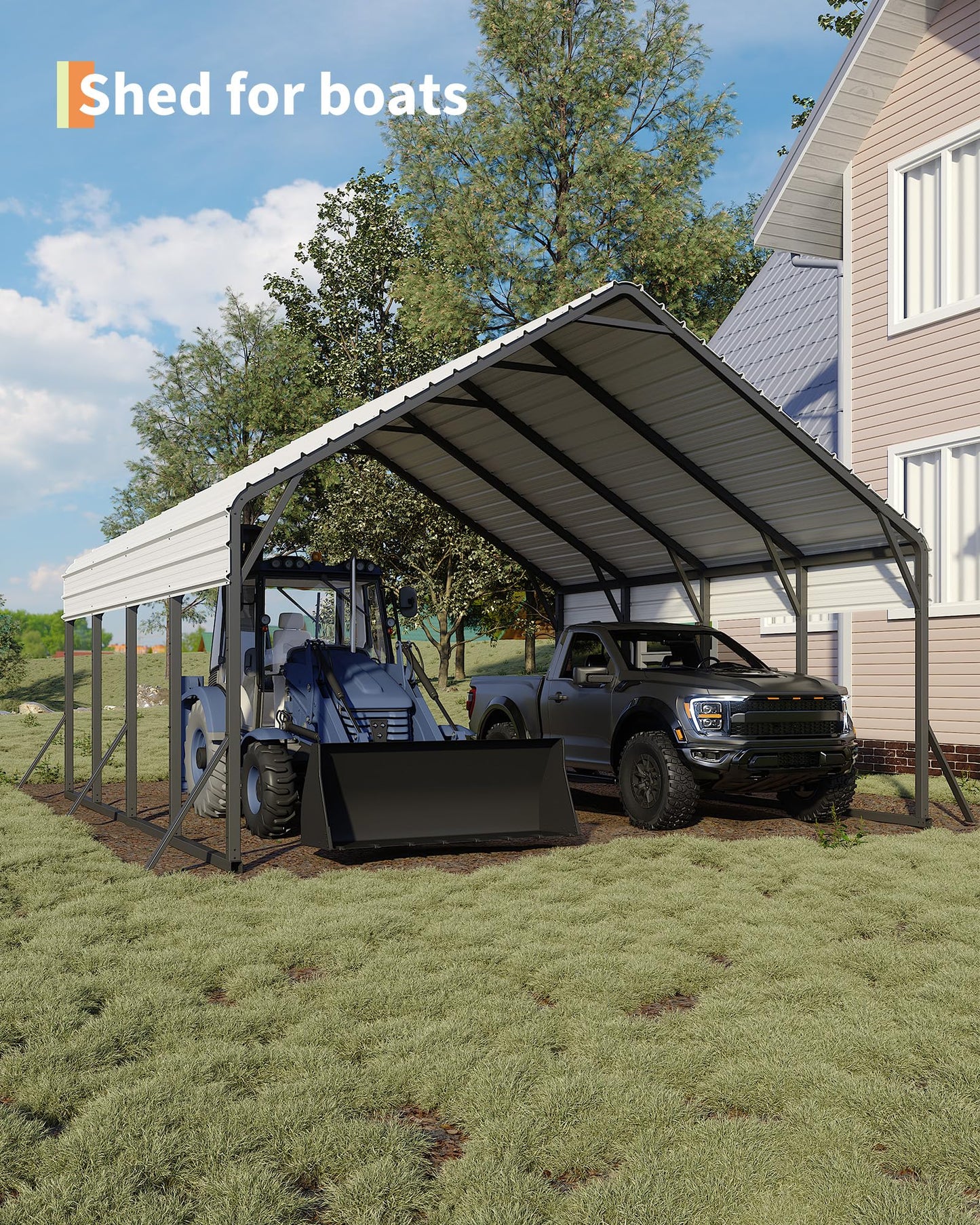 Garveelife 20'x20'x13' Metal Carport for 2 Cars, Heavy Duty Steel Frame for All Weather, Permanent Shelter for Boats, Full-Sized Pickup Trucks, and Tractors, N.W. 800 Lbs