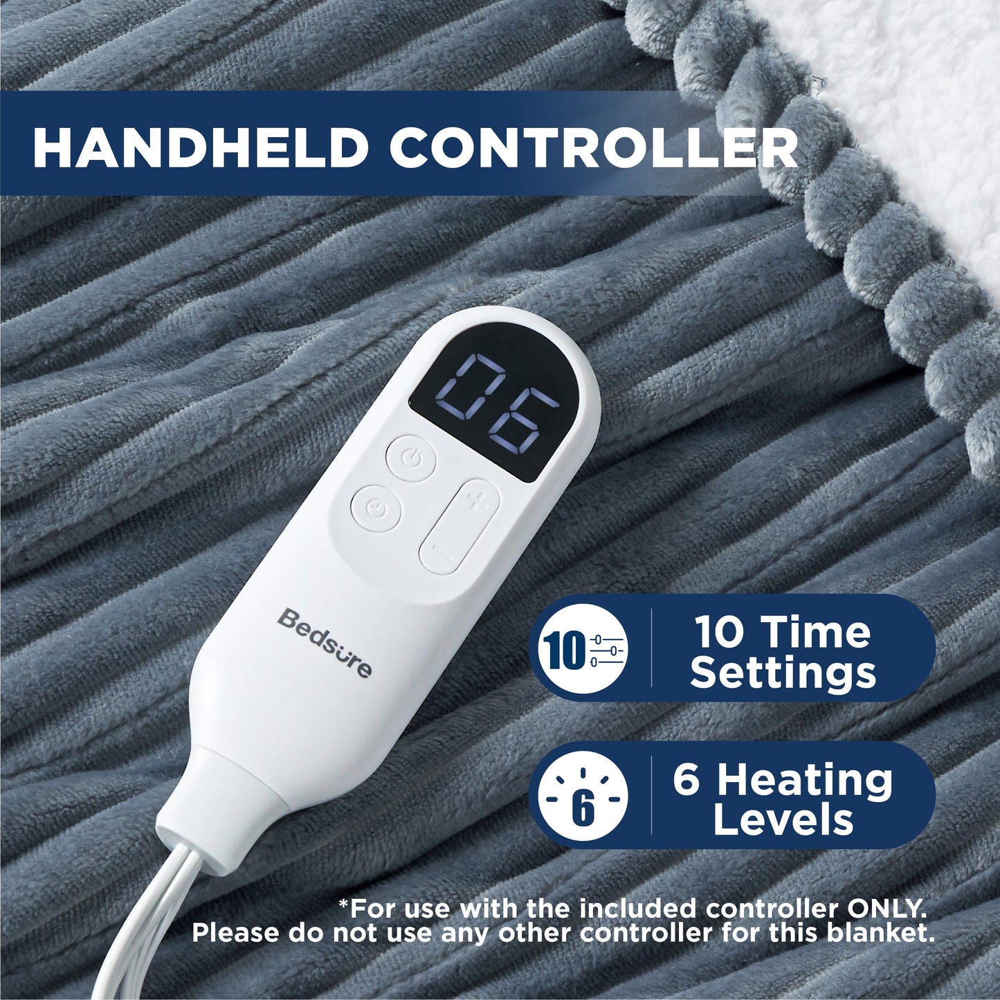 Bedsure GentleSoft Electric Blanket Full Size - Soft Ribbed Flannel Heated Blanket with 6 Heat Levels, Heating with 10 Time Settings, 8 hrs Timer Auto Shut Off, Gifts for Grandma (72x84 inches, Grey)