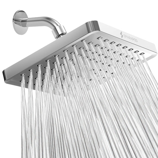 SparkPod Shower Head - High Pressure Rain - Premium Quality Luxury Design - 1-Min Install - Easy Clean Adjustable Replacement for Your Bathroom Shower Heads (Luxury Polished Chrome, 8 Inch Square)