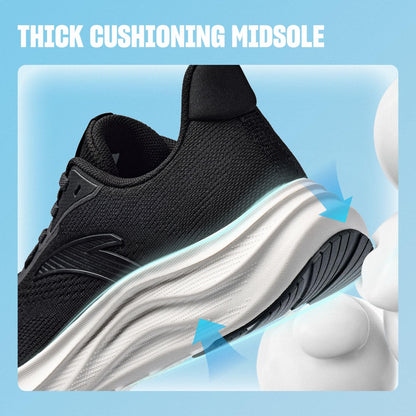 ANTA Women’s Running Shoes, Lightweight Cushioned Breathable Sneakers, Comfortable Trainers with Slip Resistant Outsole for Jogging, Workout, Daily Walking, Black/White, 9.5
