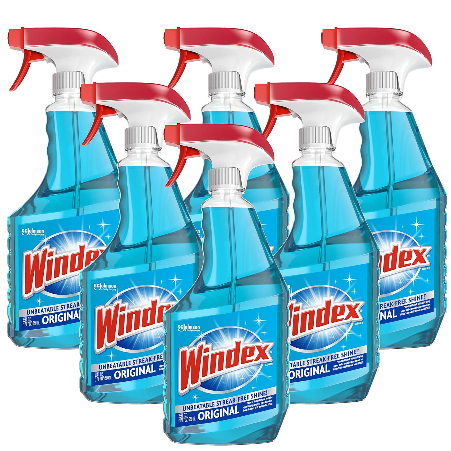 Windex Glass and Window Cleaner Spray Bottle, Bottle Made from 100% Recycled Plastic, Surface Cleaning Spray, Original Blue Scent, 23 Fl Oz (Pack of 6)