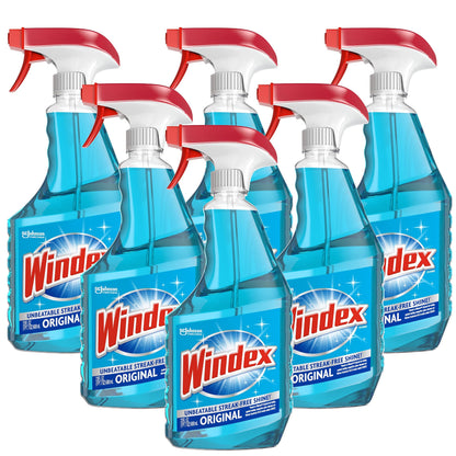 Windex Glass and Window Cleaner Spray Bottle, Bottle Made from 100% Recycled Plastic, Surface Cleaning Spray, Original Blue Scent, 23 Fl Oz (Pack of 6)