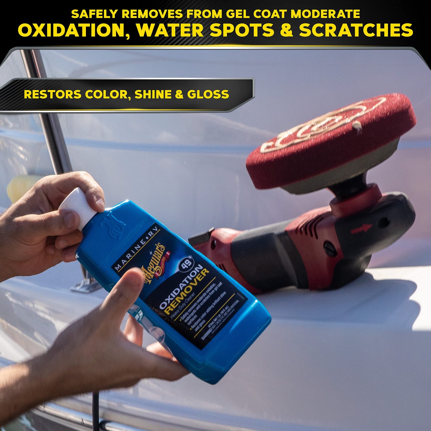 Meguiar's M4965 Marine/RV Fiberglass Restoration System, 3-Piece Marine Fiberglass Repair Kit Featuring Oxidation Remover for Boat Care Plus Boat Polish and Wax