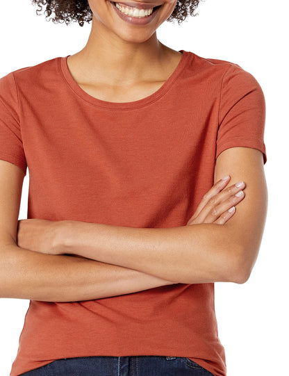 Amazon Essentials Women's Classic-Fit Short-Sleeve Crewneck T-Shirt, Pack of 2, Light Pink/Terracotta, Medium